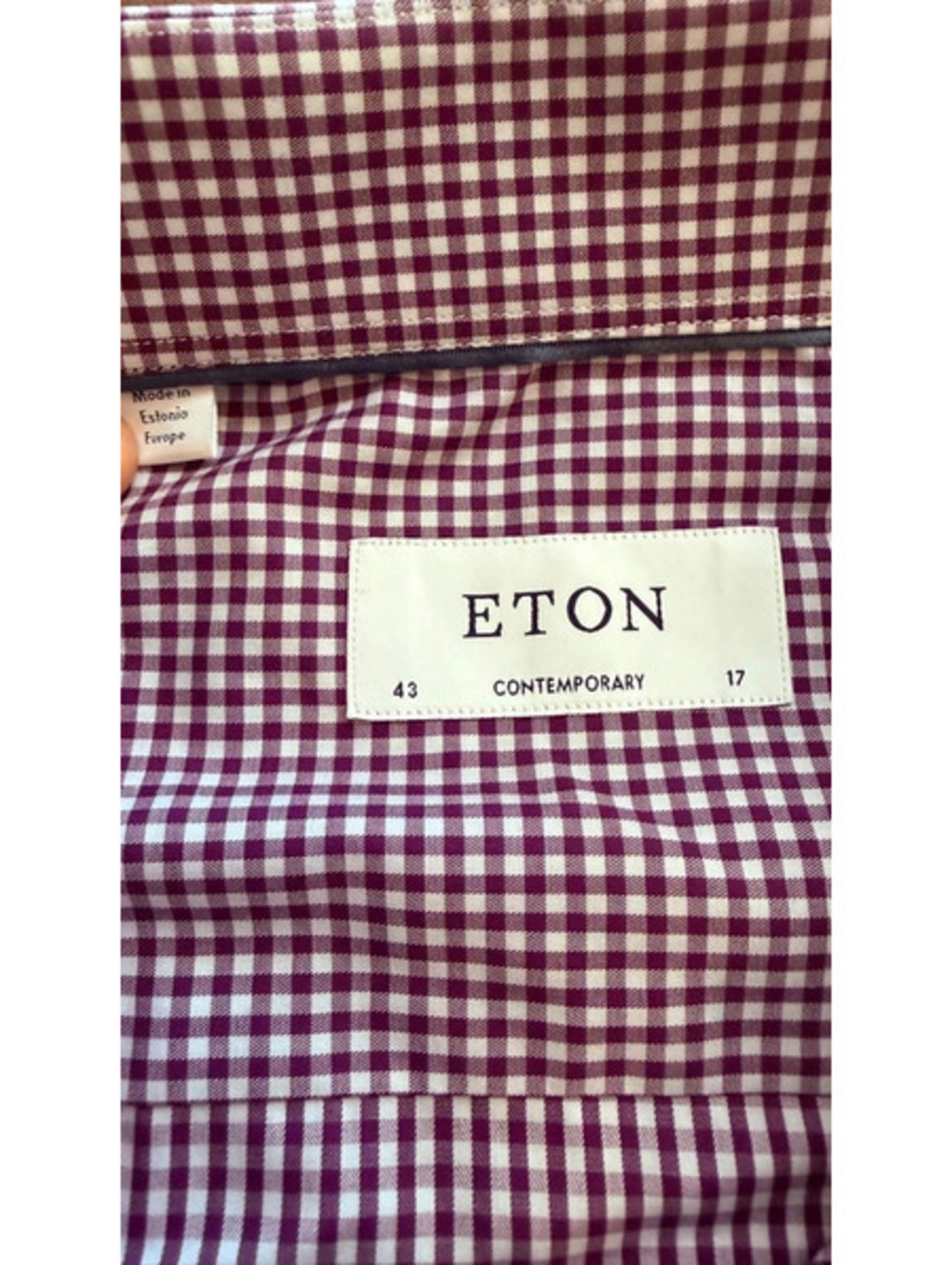 Eton Contemporary Fit 43/17 Burgundy Gingham Cotton Shirt